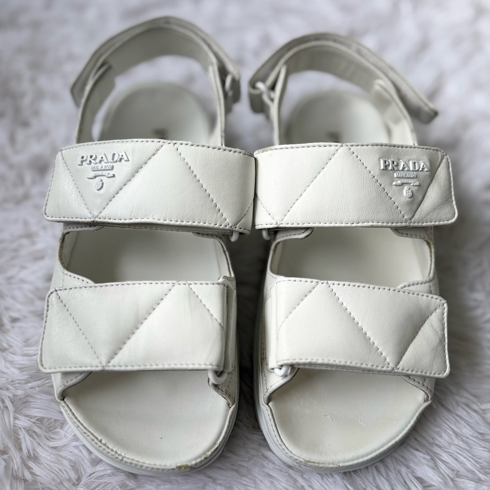 Prada Cream Quilted Sandals